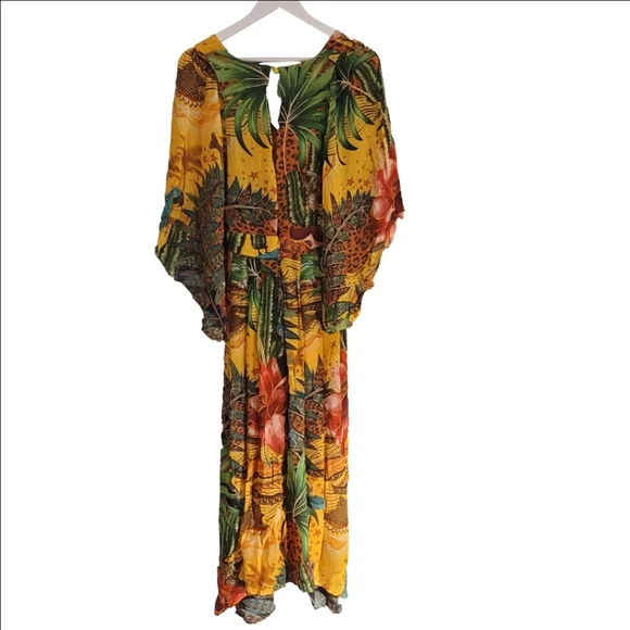 NWT Farm Rio Tropical Dreams Caftan Maxi Dress In Cheetah & Floral Print - Picture 6 of 16
